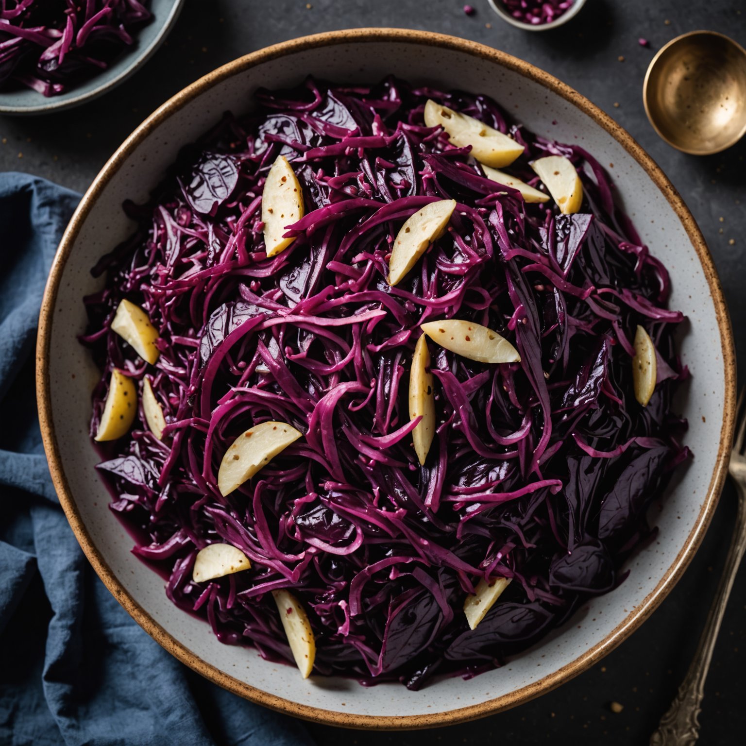 Brunet rødkål med bacon og løk