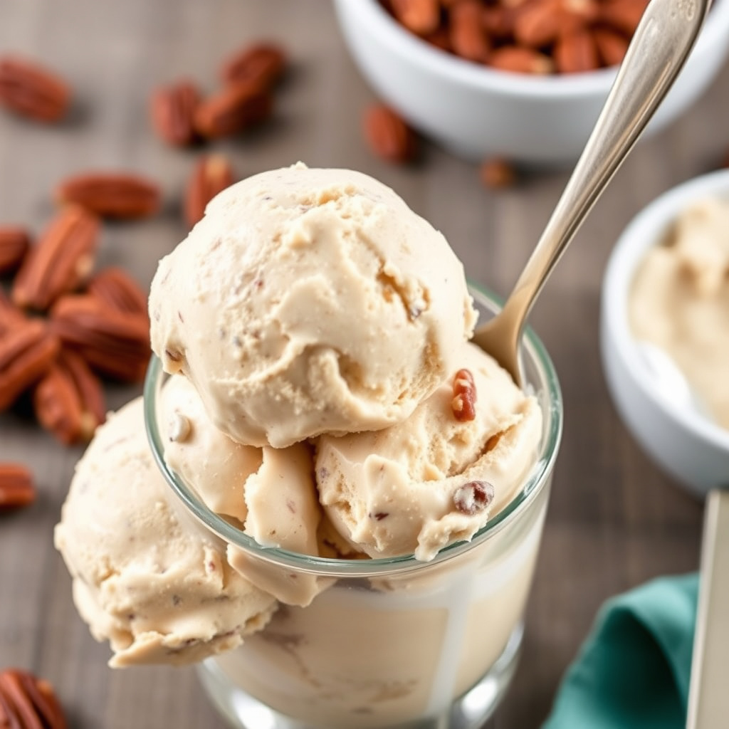 Brunt sukker- og pekannøttiskrem