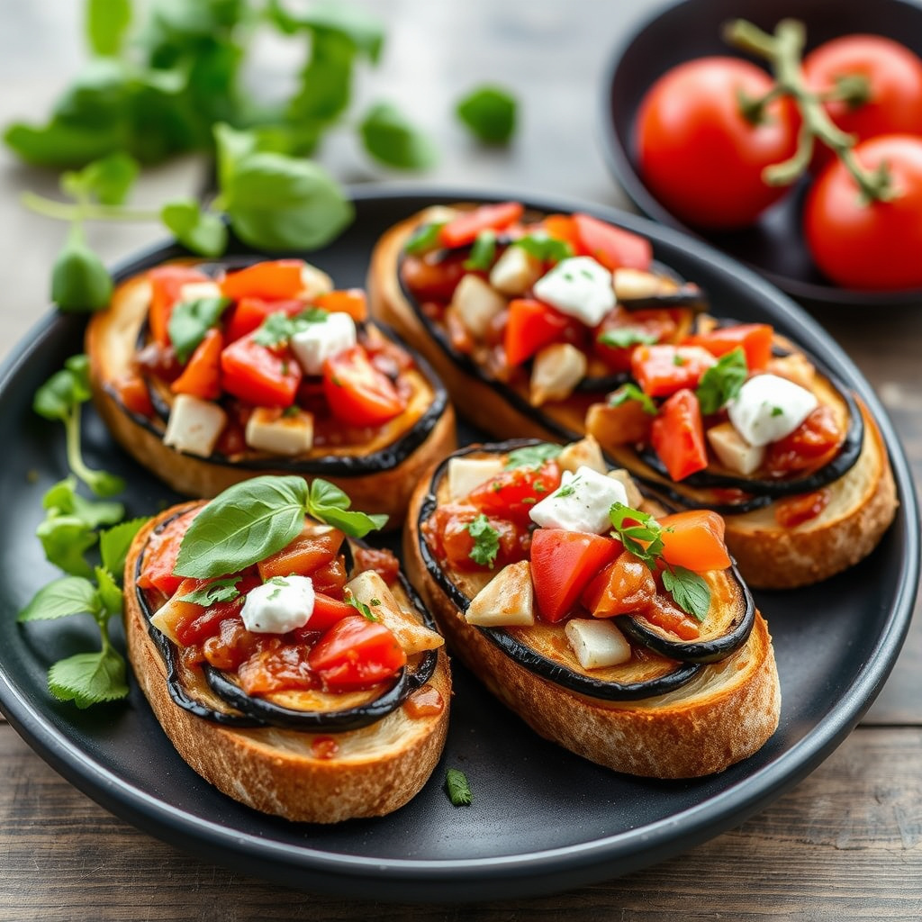 Bruschetta med aubergine og paprika