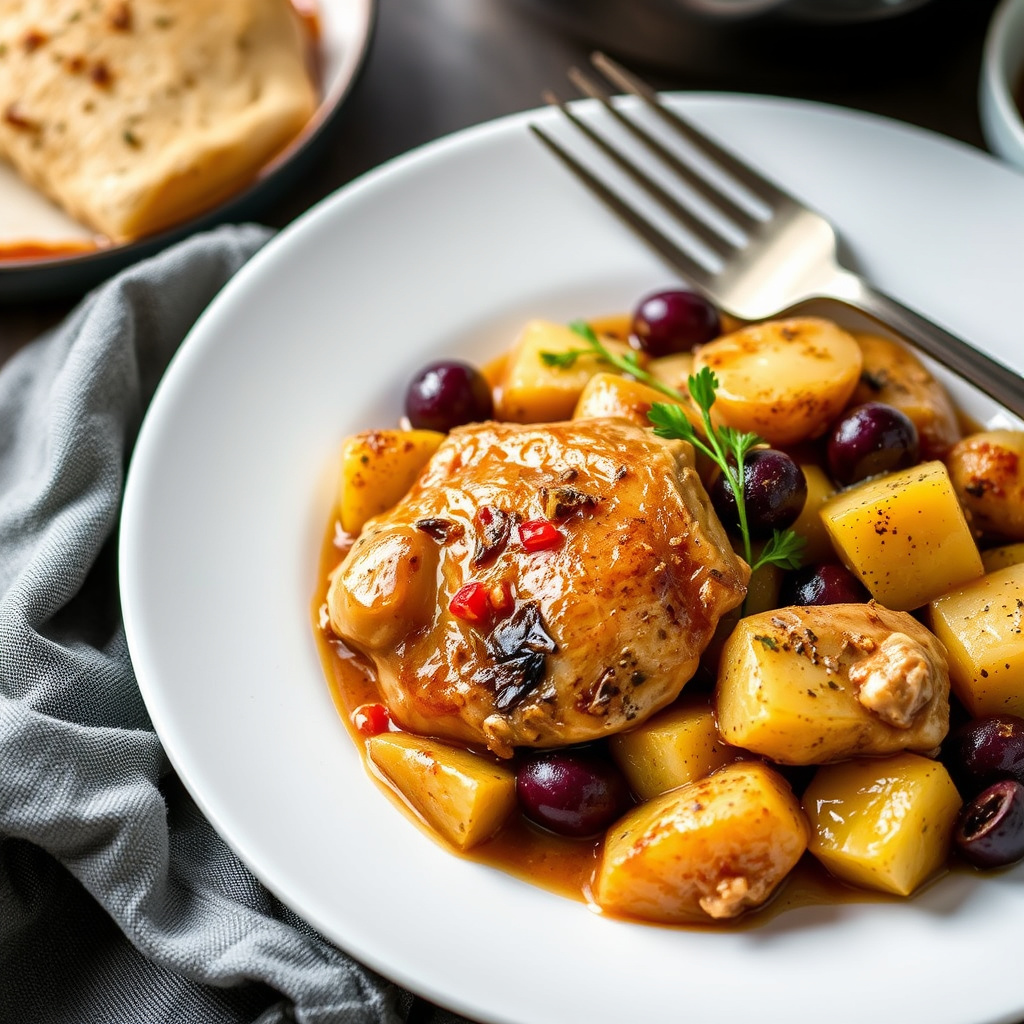 Brystede kyllinglår med oliven og poteter