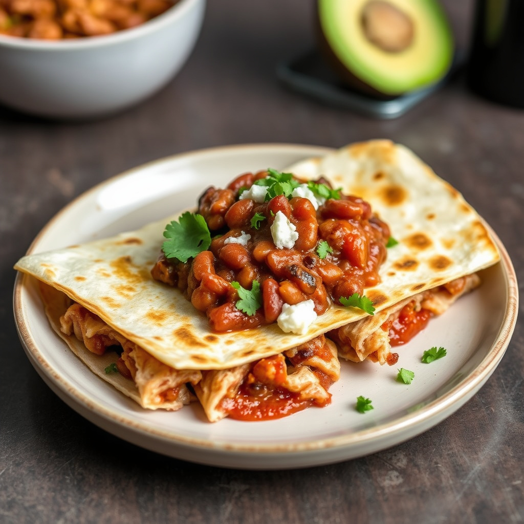 Brystestuing, refriedbønner og Oaxaca-ostquesadillas