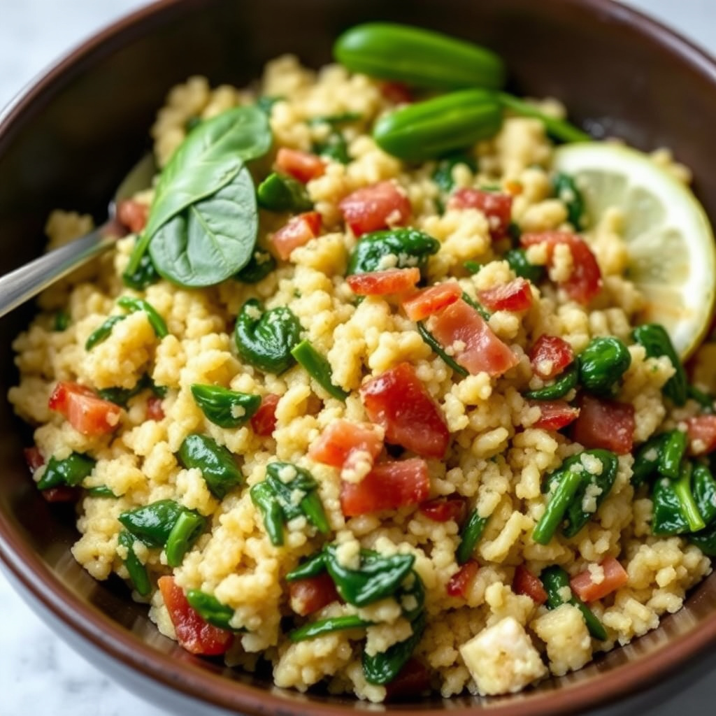 Bulgurrisotto med spinat og bacon