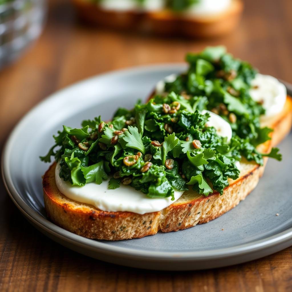 Burrata og grønnkål-salsa verde-bruschetta