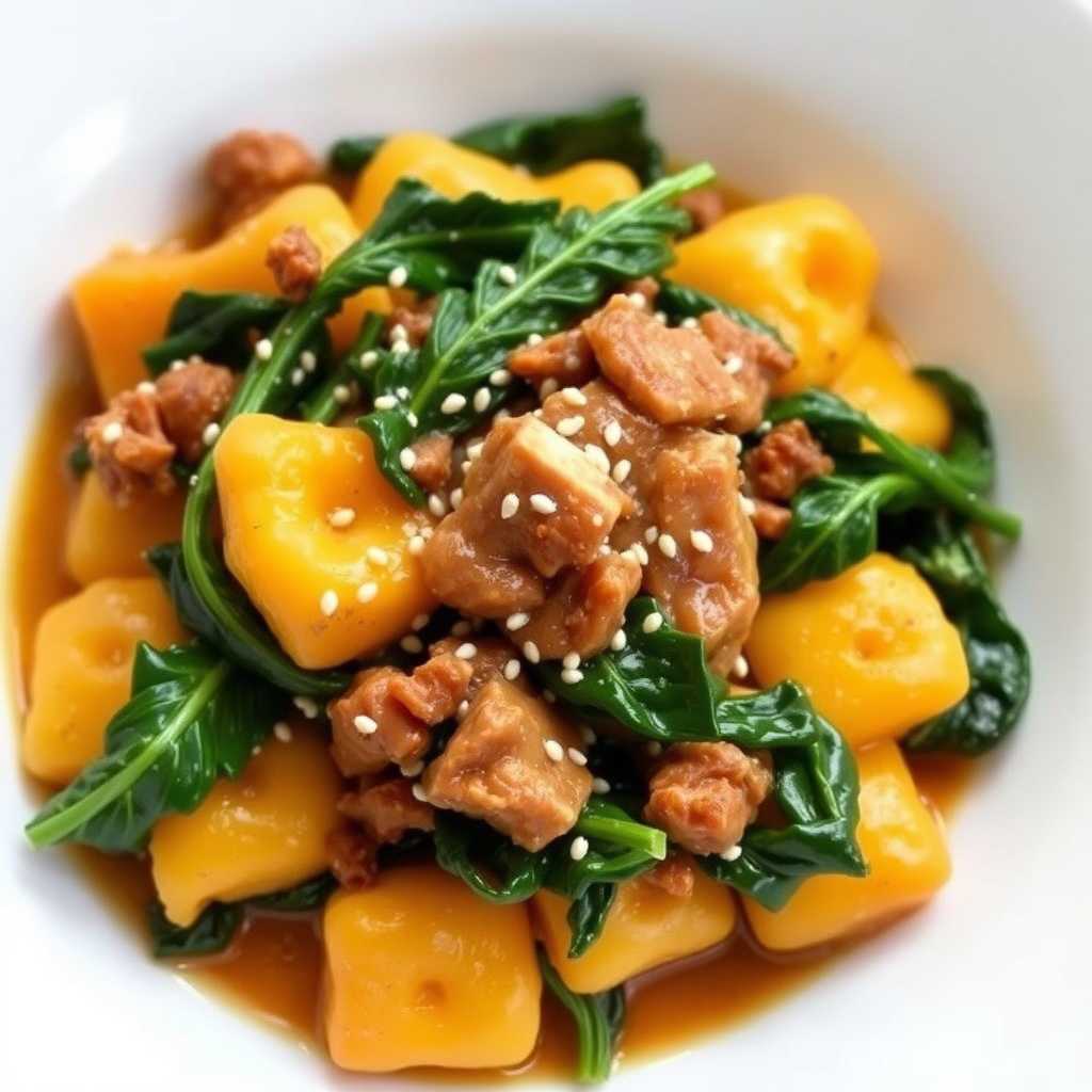 Butternut squash-gnocchi med andeconfit og savoykål