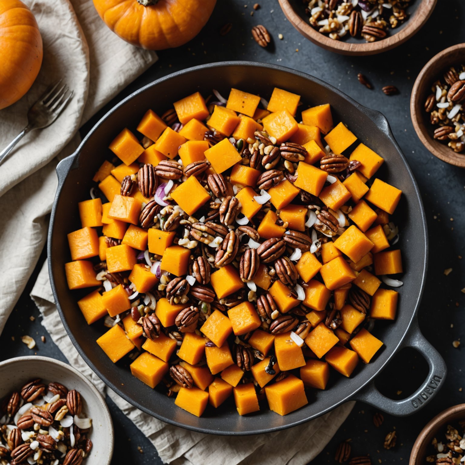 Butternut squash med løk og pekannøtter