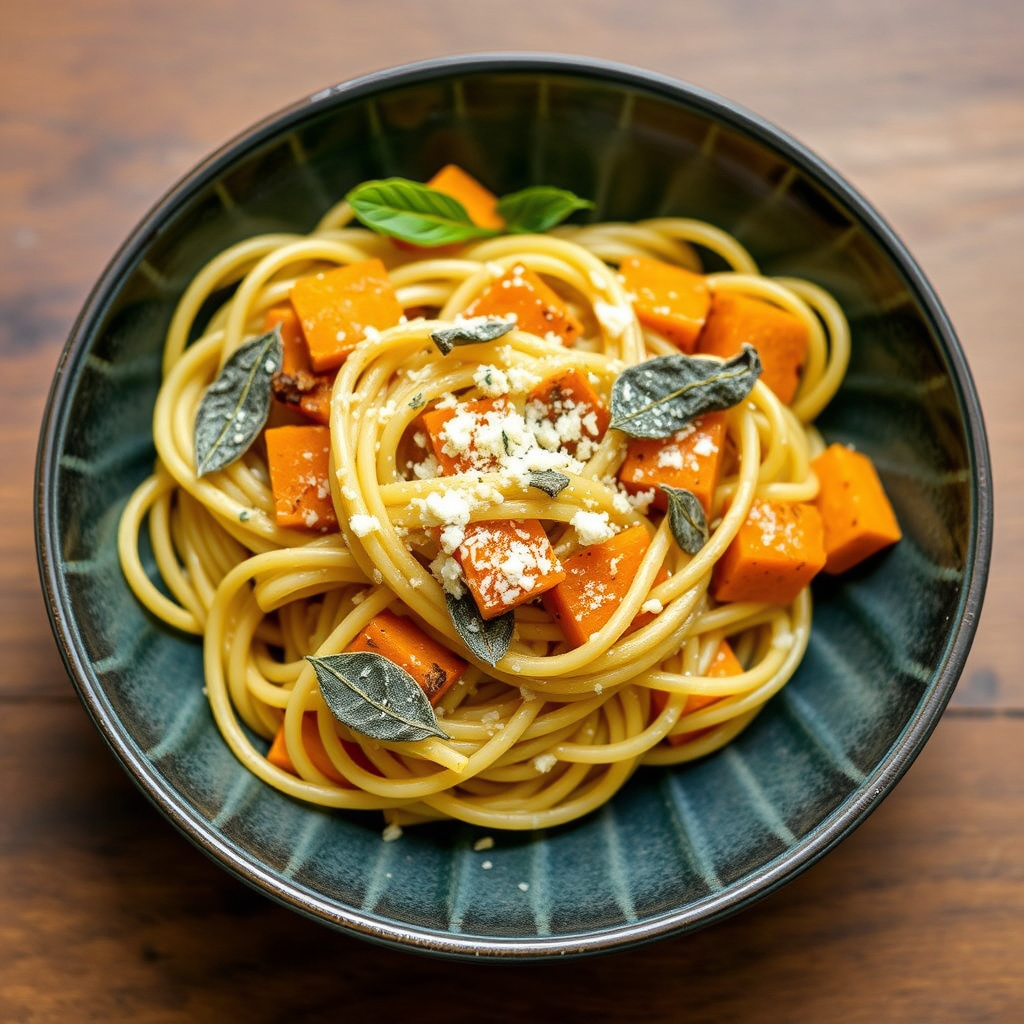 Kremet butternut squash-pasta med sprø salvie