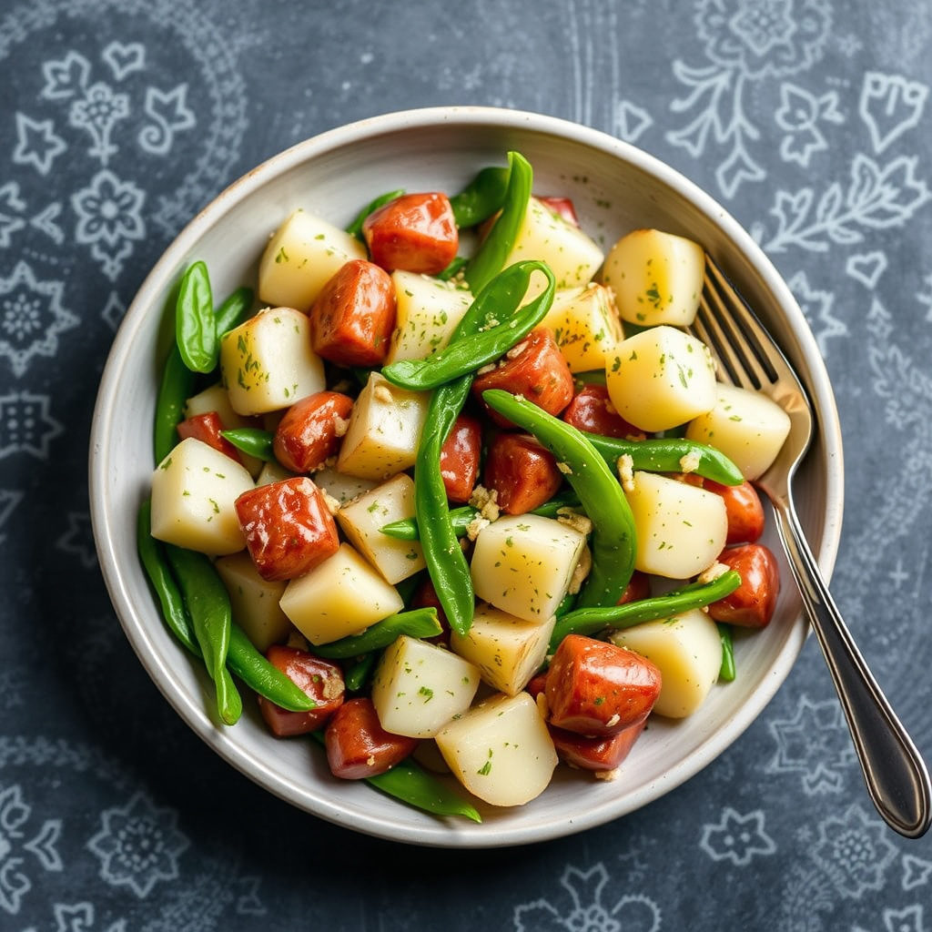 Caesarsalat med potet og sukkererter