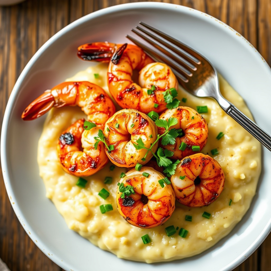 Cajun-grillede reker med gryn