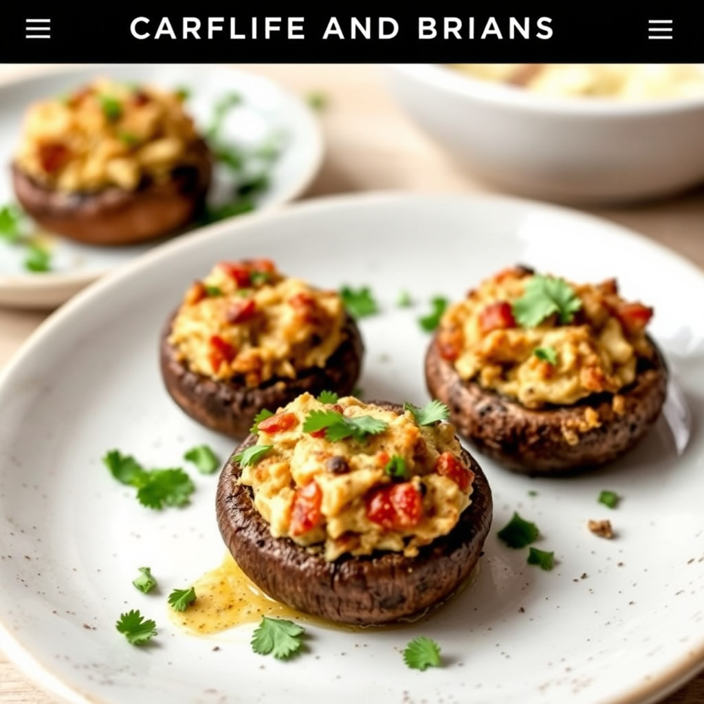 Fylte portobellosopp med kalkunpølse og ost