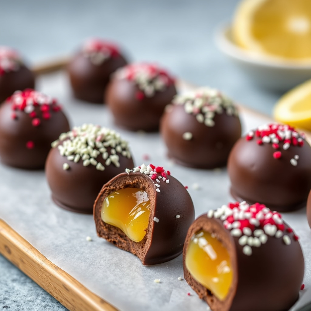 Cayenne-ganache og sitrongelefylte sjokoladebonbons