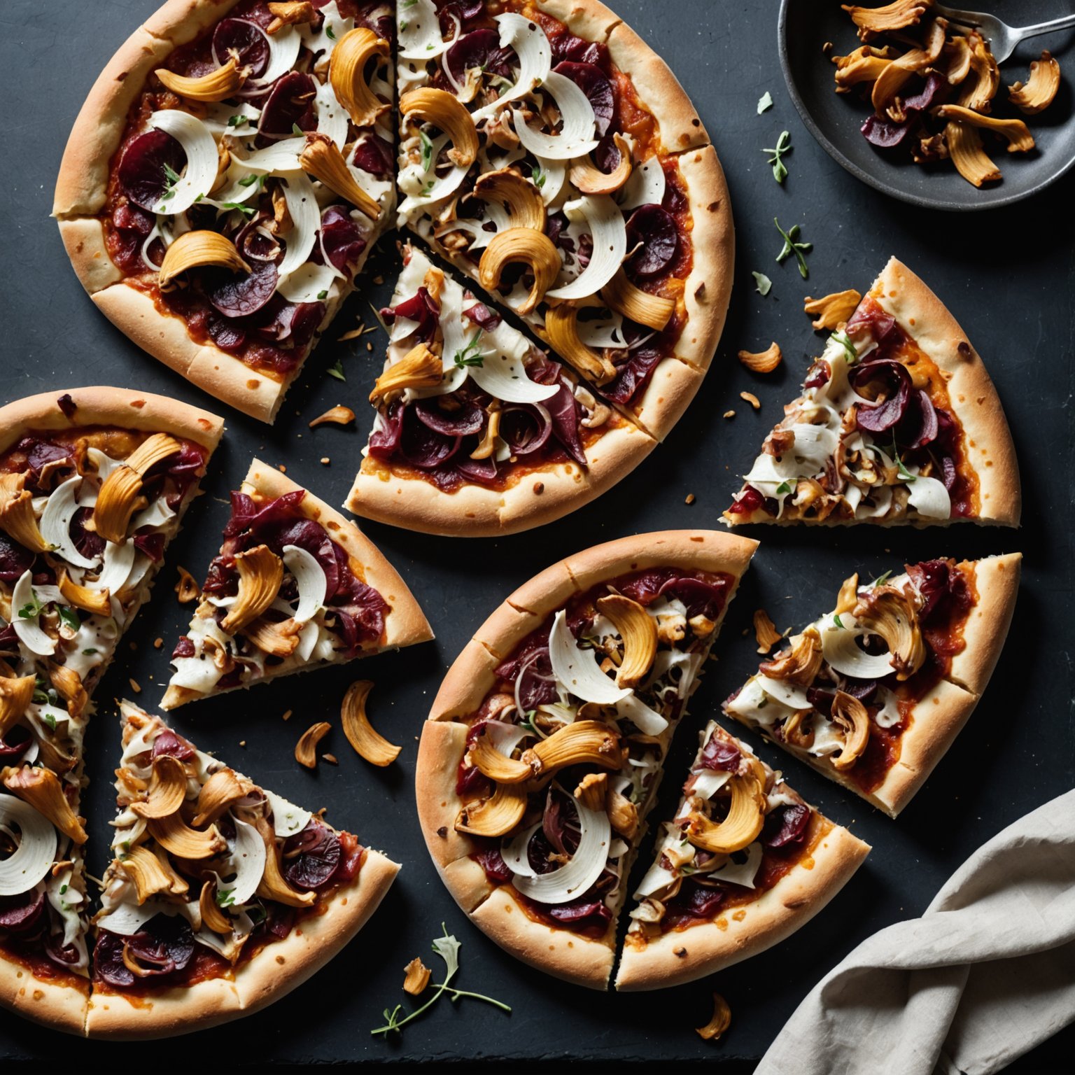 Pizza med kantareller, radicchio og pancetta