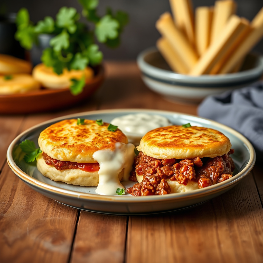 Cheddar-kjeks med corned beef hash