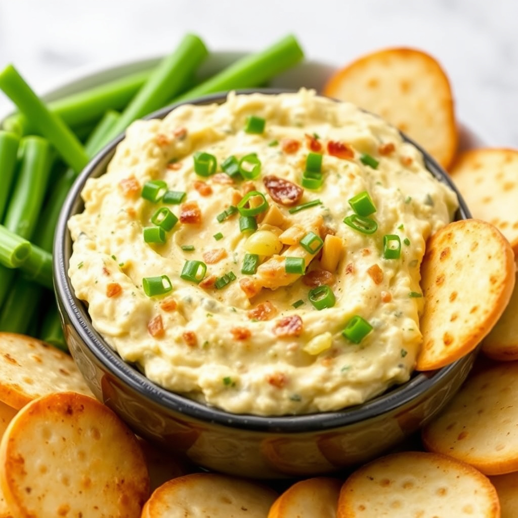 Cheesy Onion Artichoke Dip