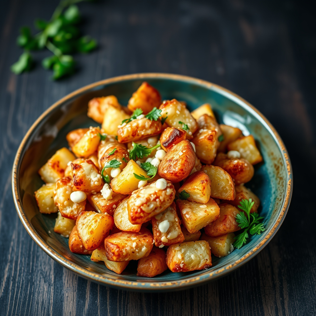 Cheesy stekte poteter