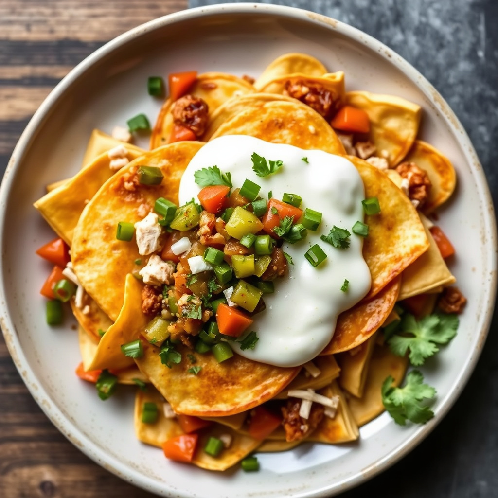 Chilaquiles med kalkun og ovnsbakt tomatillo-salsa