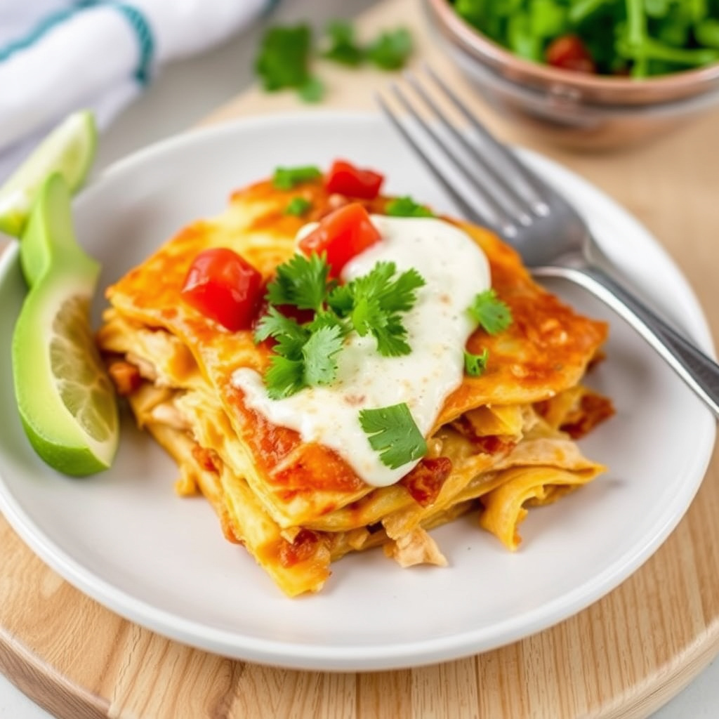 Chilaquiles med kylling  
Tortillagrateng med kyllingbryst