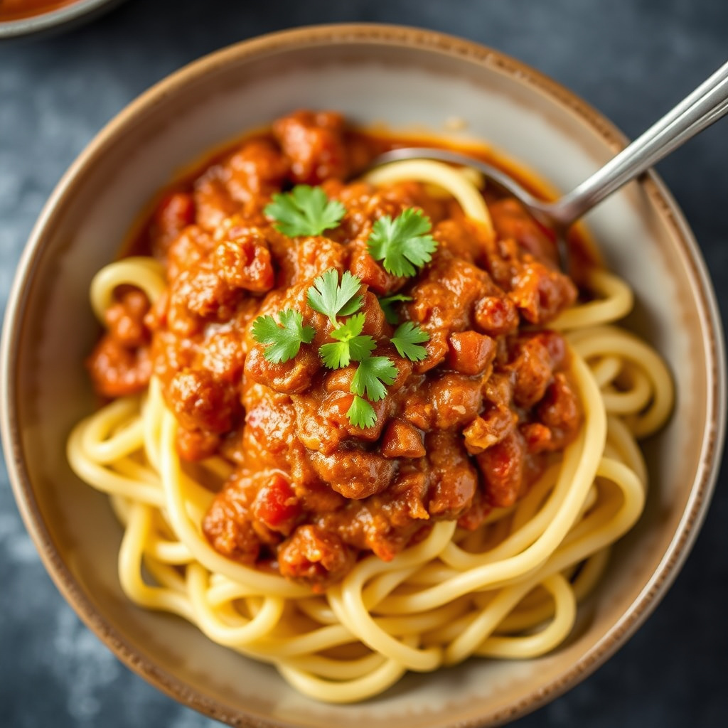 Chiligrateng med eggnudler og cheddar