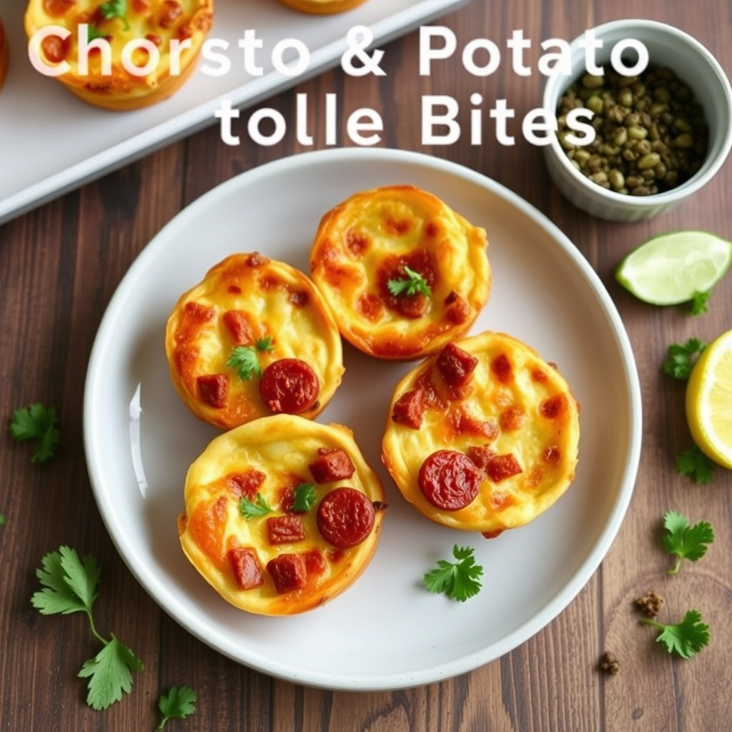Chorizo- og potetspansk tortilla-biter