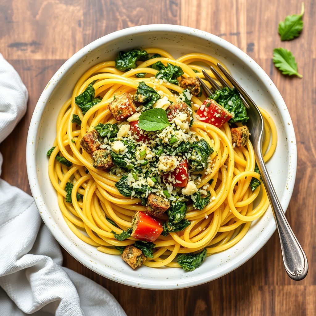 Collard greens-pesto linguine