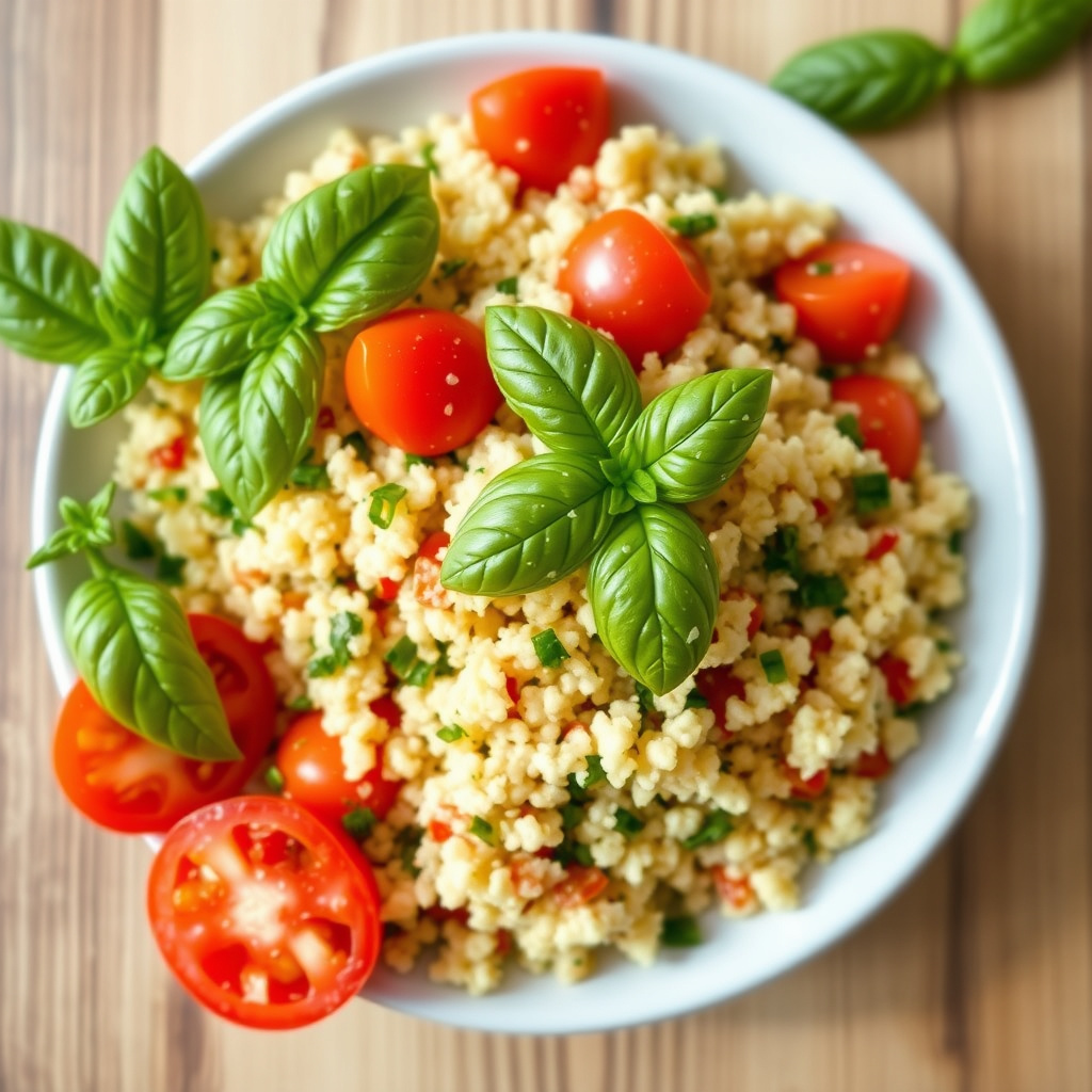 Couscous-salat med tomat og basilikum