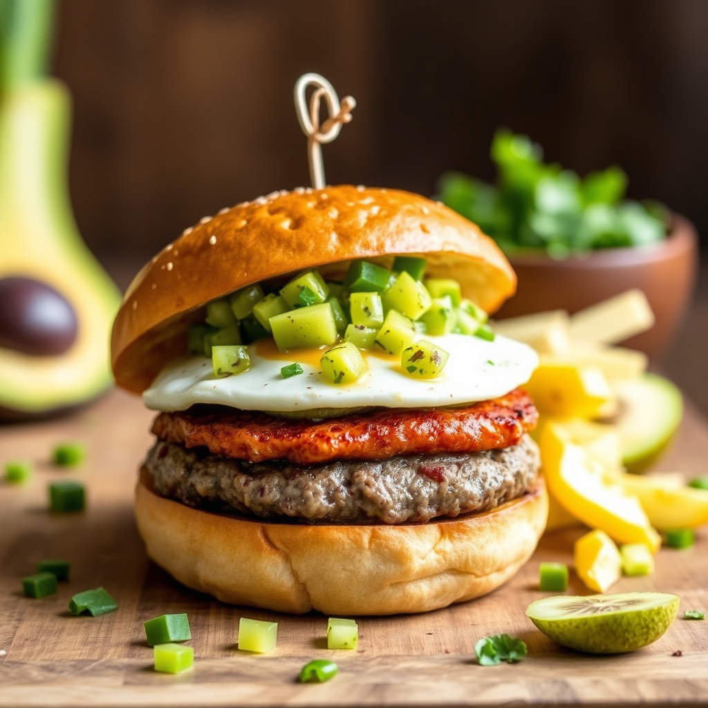 Cowtown frokostburger med kiwi- og serranosalsa