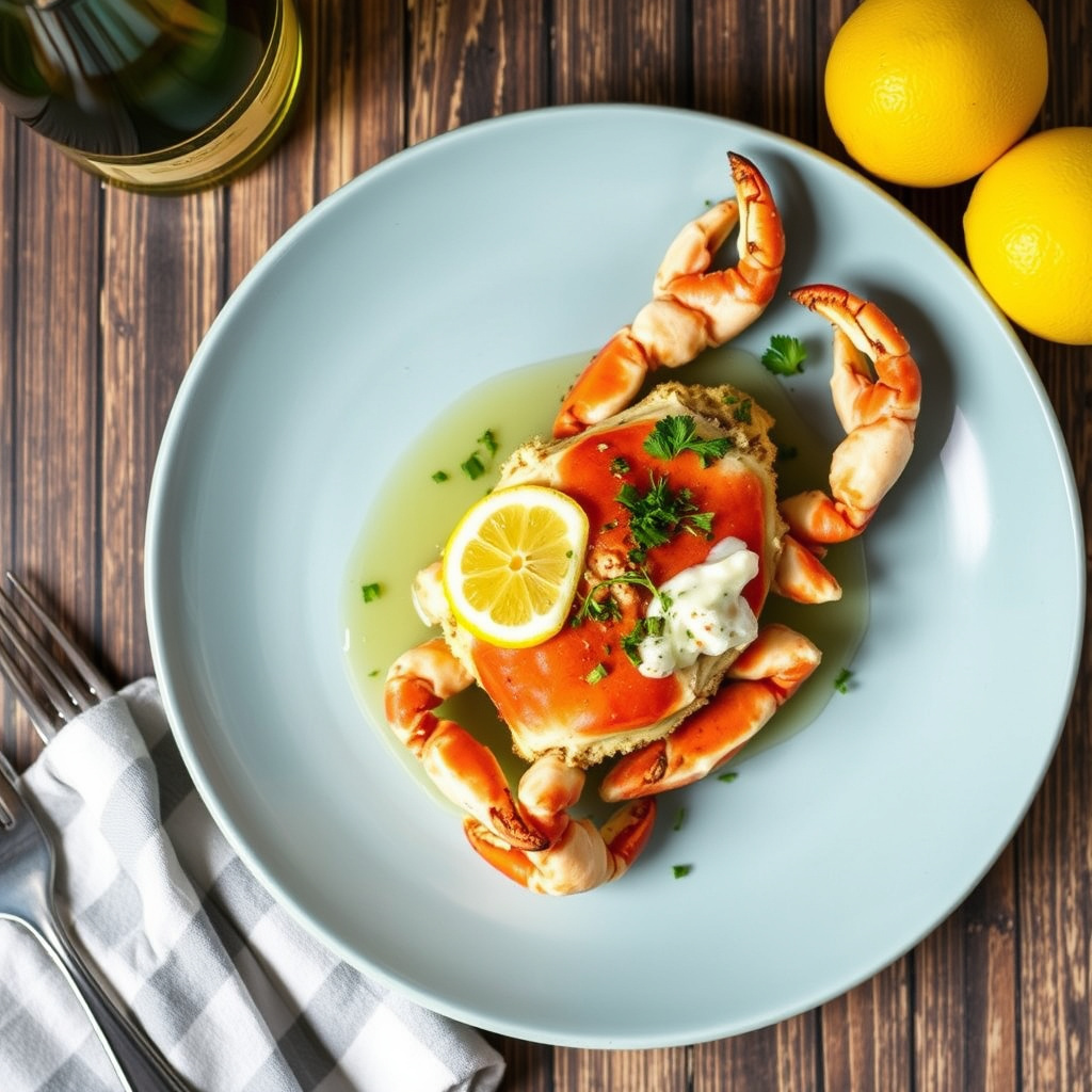 Dampet Alaskakongekrabbe med Chardonnay-sitron-urtesaus
