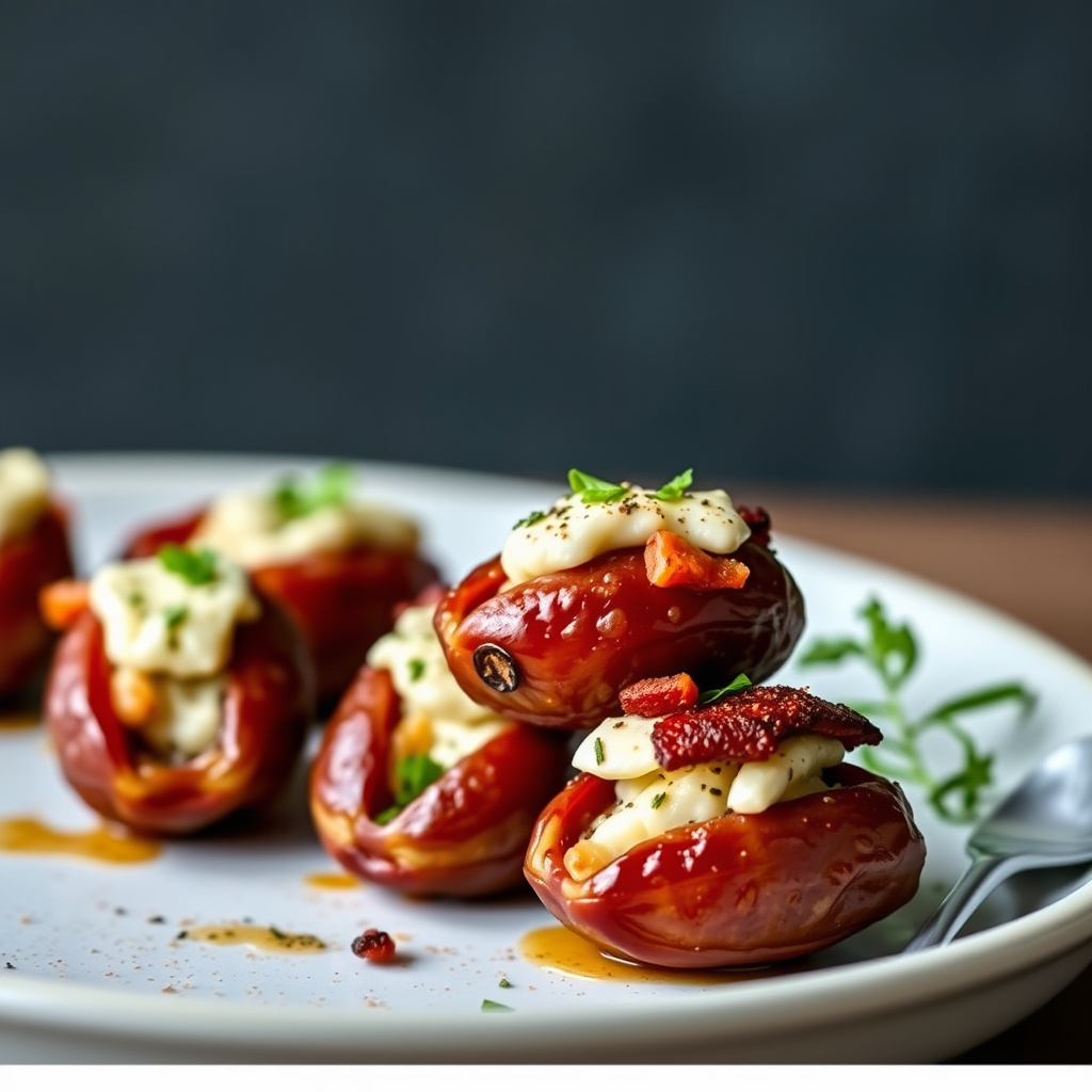 Dadler fylt med Asiago, bacon og røkt paprika