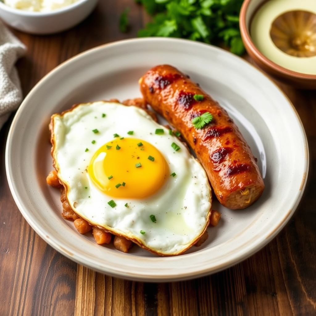 Din egen blandingspølse av svinekjøtt og stekte egg