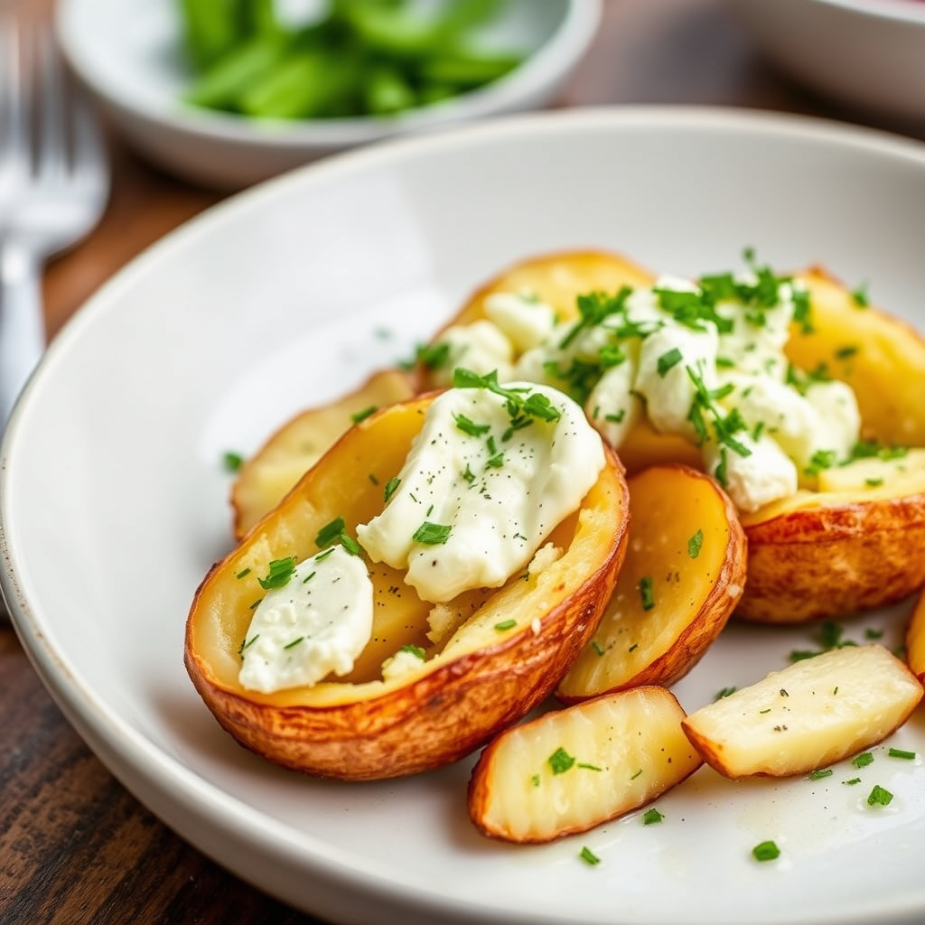 Dobbelbakte Roquefort-poteter
