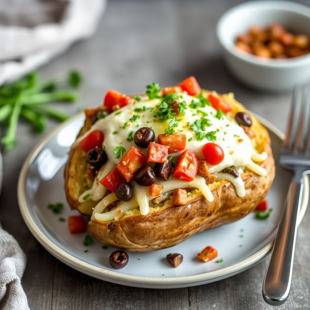 Dobbeltsydde poteter med alt mulig tilbehør