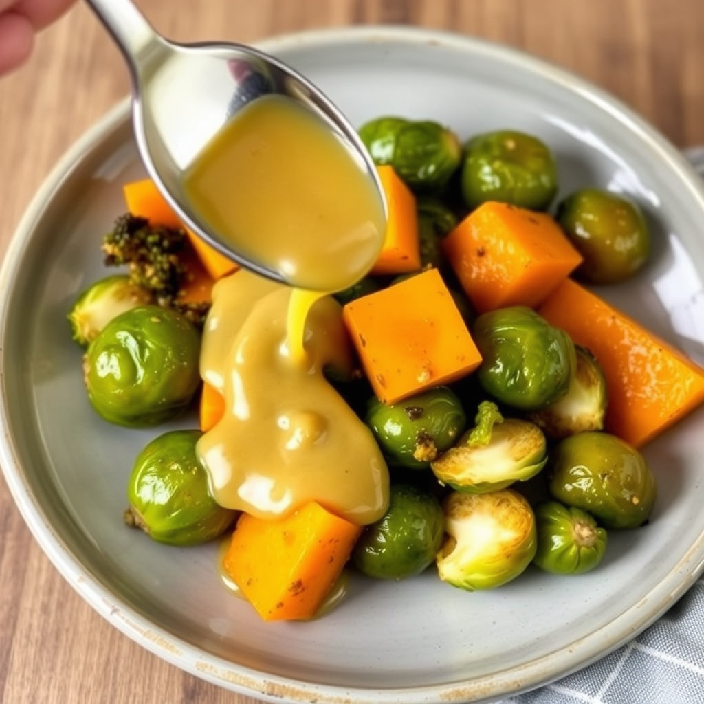 Dressing med rosenkål, butternut squash og maisbrød