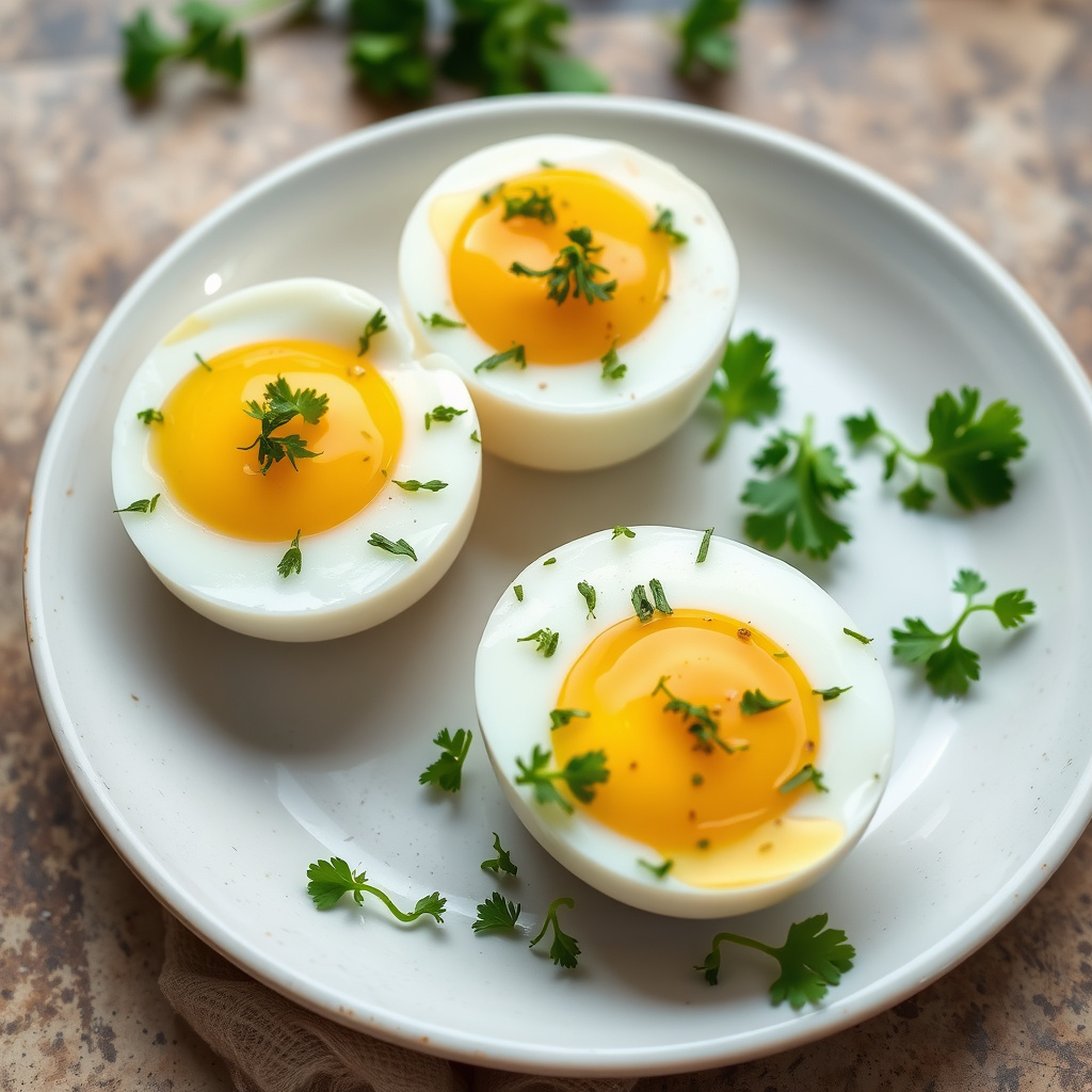 Egg med syltet sjalottløk og persille