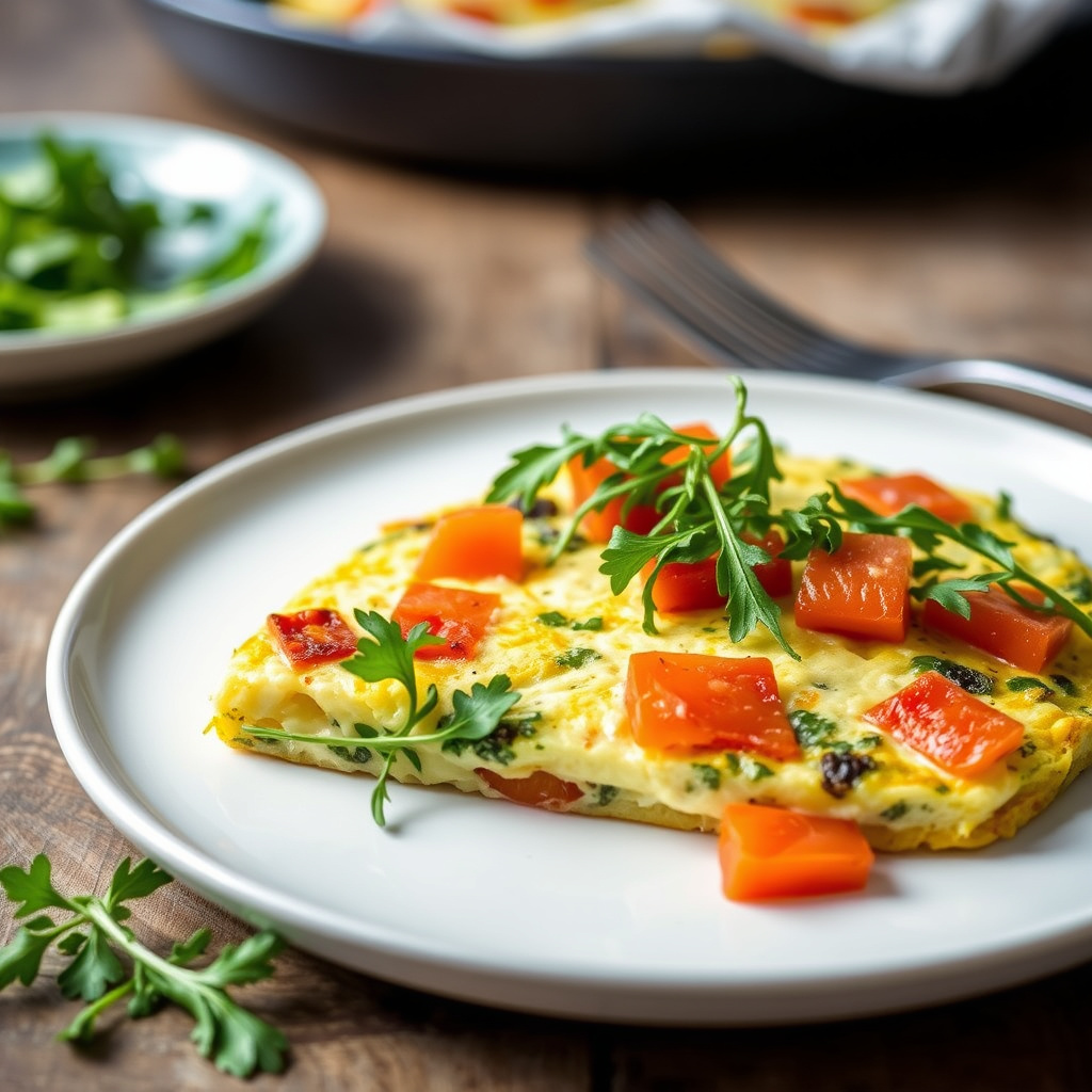 Eggehvitefrittata med laks og ruccola