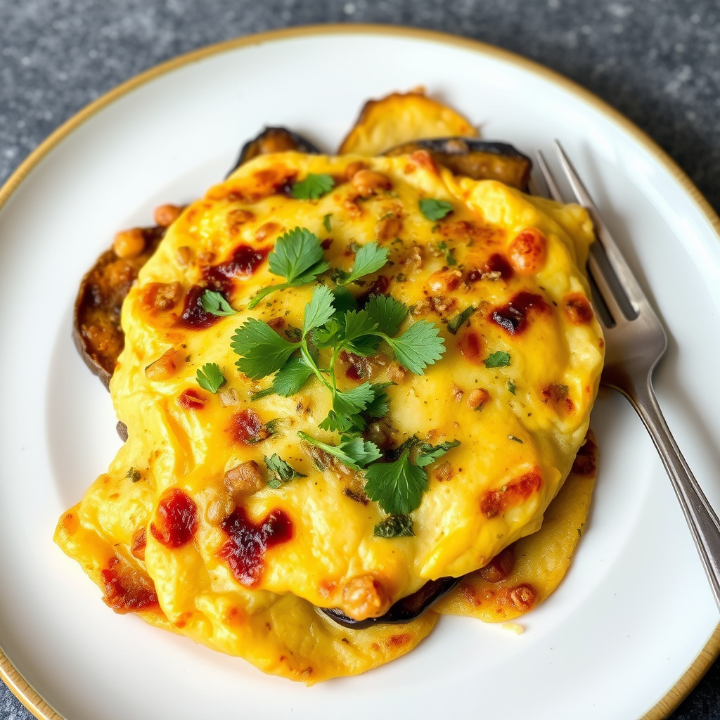 Eggplant-omelett med koriander og karve