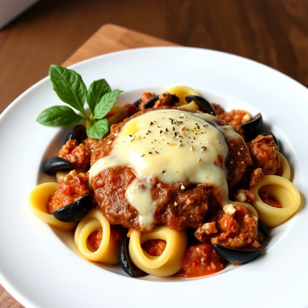 Aubergine Timballo med Cavatelli