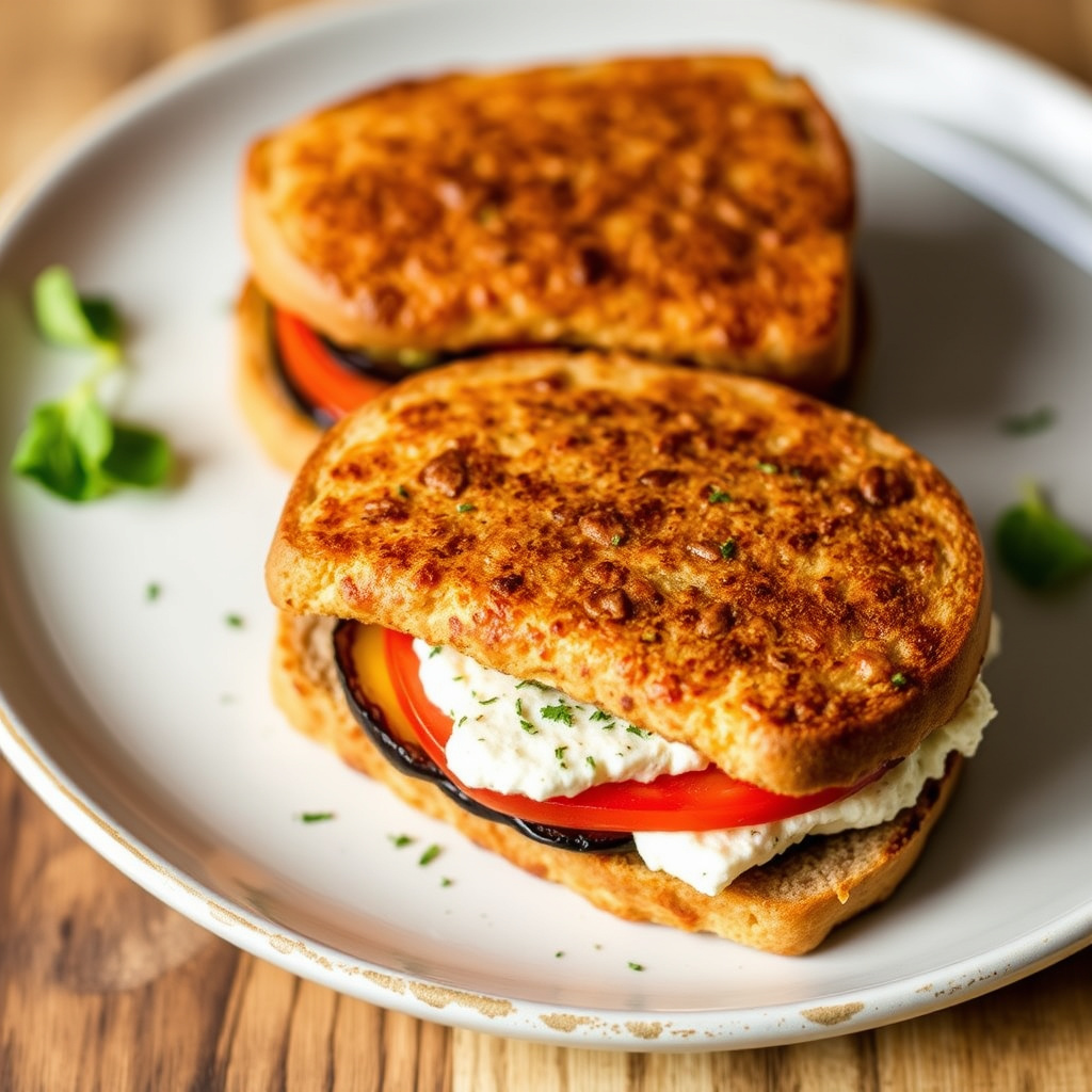 Eggplant-, tomat- og geitostsandwiches