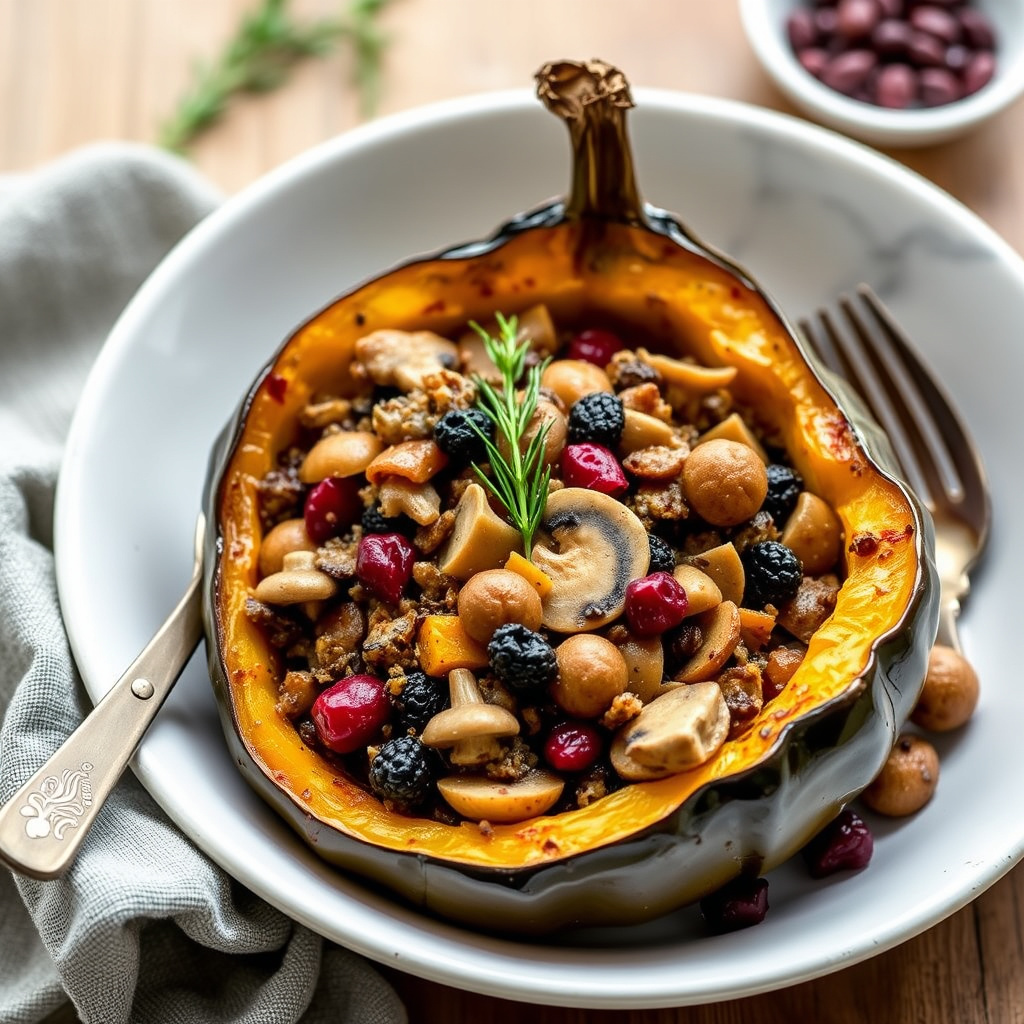 Eikenøttkål med vill sopps- og tranebærfyll