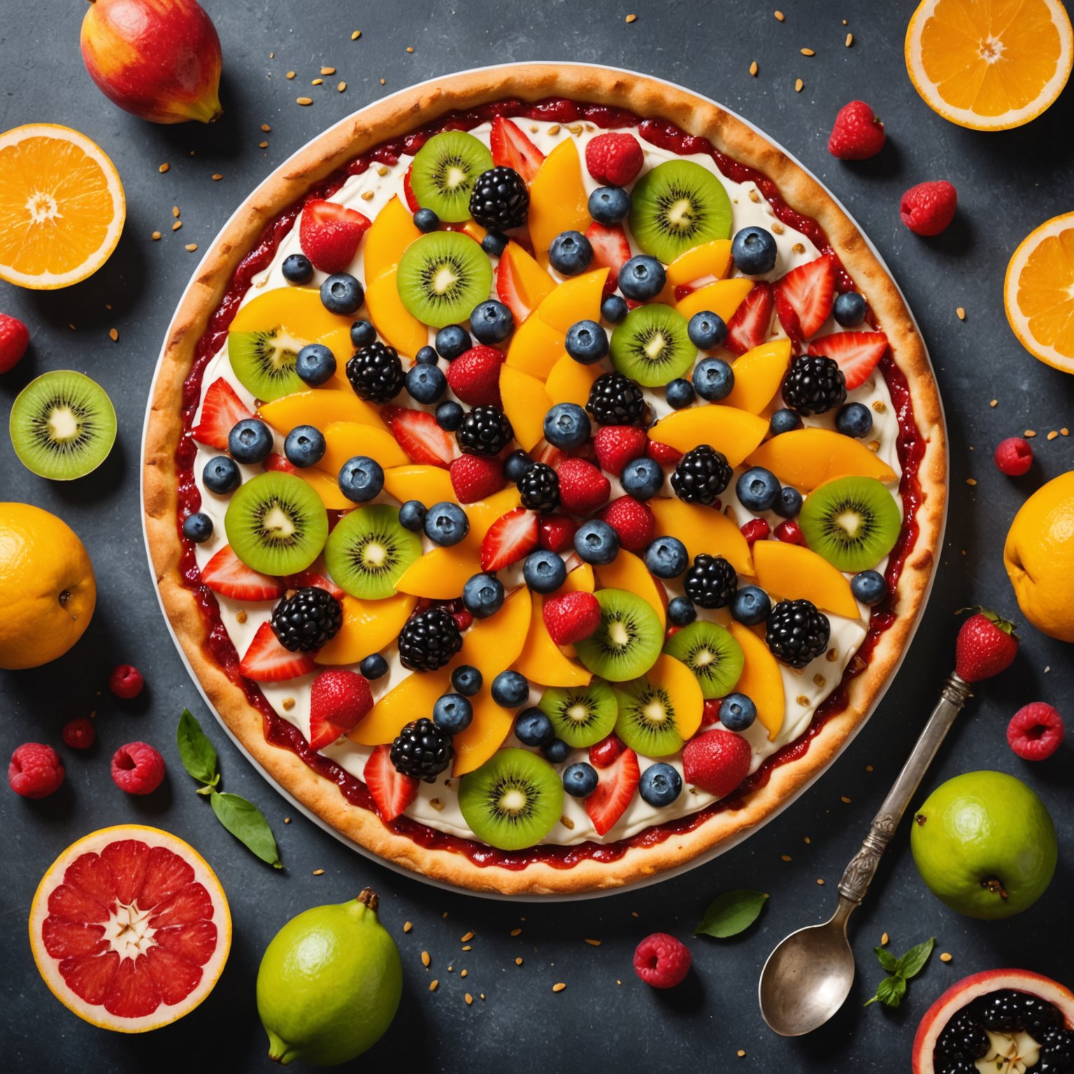 Eksotisk frukt-dessertpizza