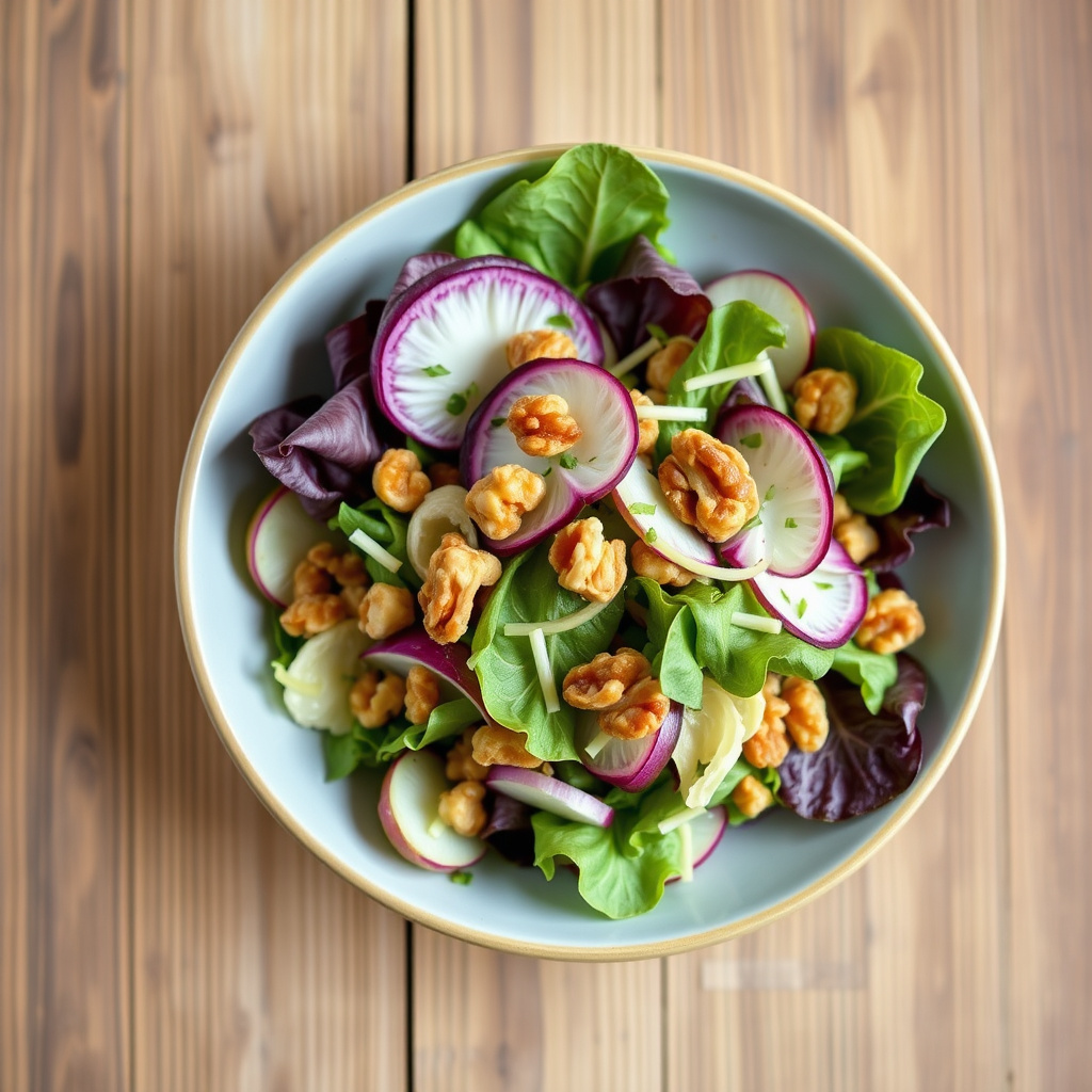 Endive-, radicchio- og valnøttsalat