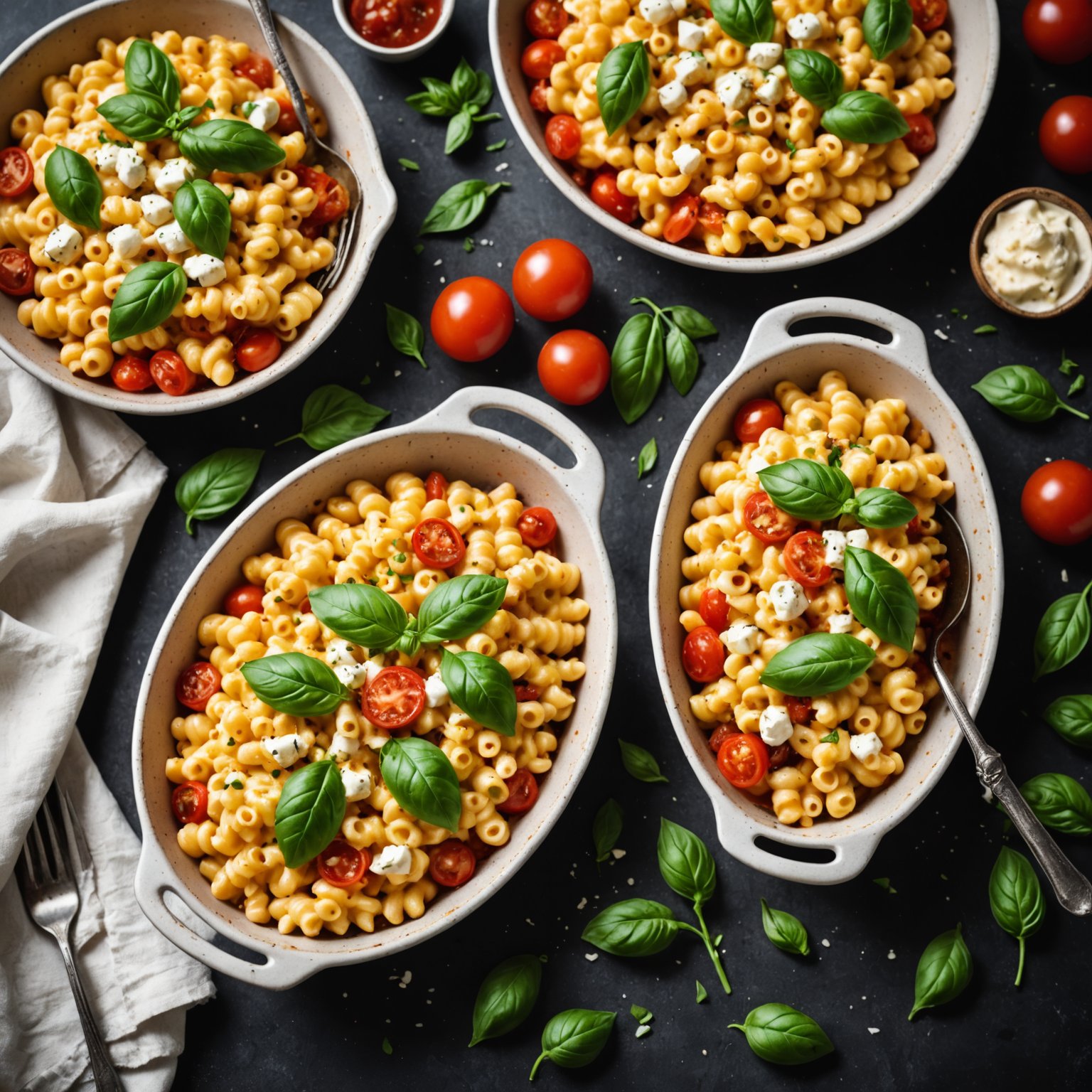 Caprese Mac and Cheese med tomater og basilikum