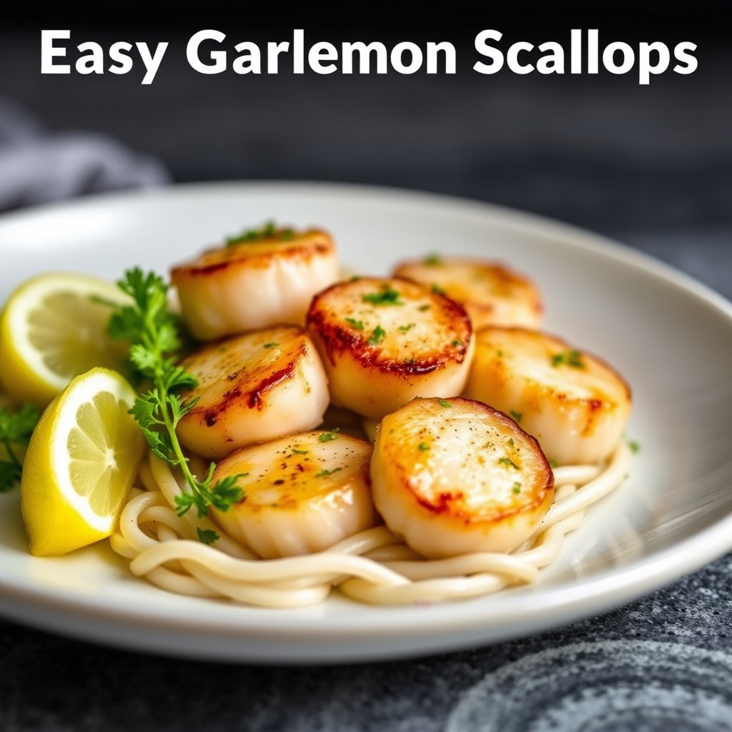 Enkel hvitvins- og sitronstekt kamskjell med hvitløk