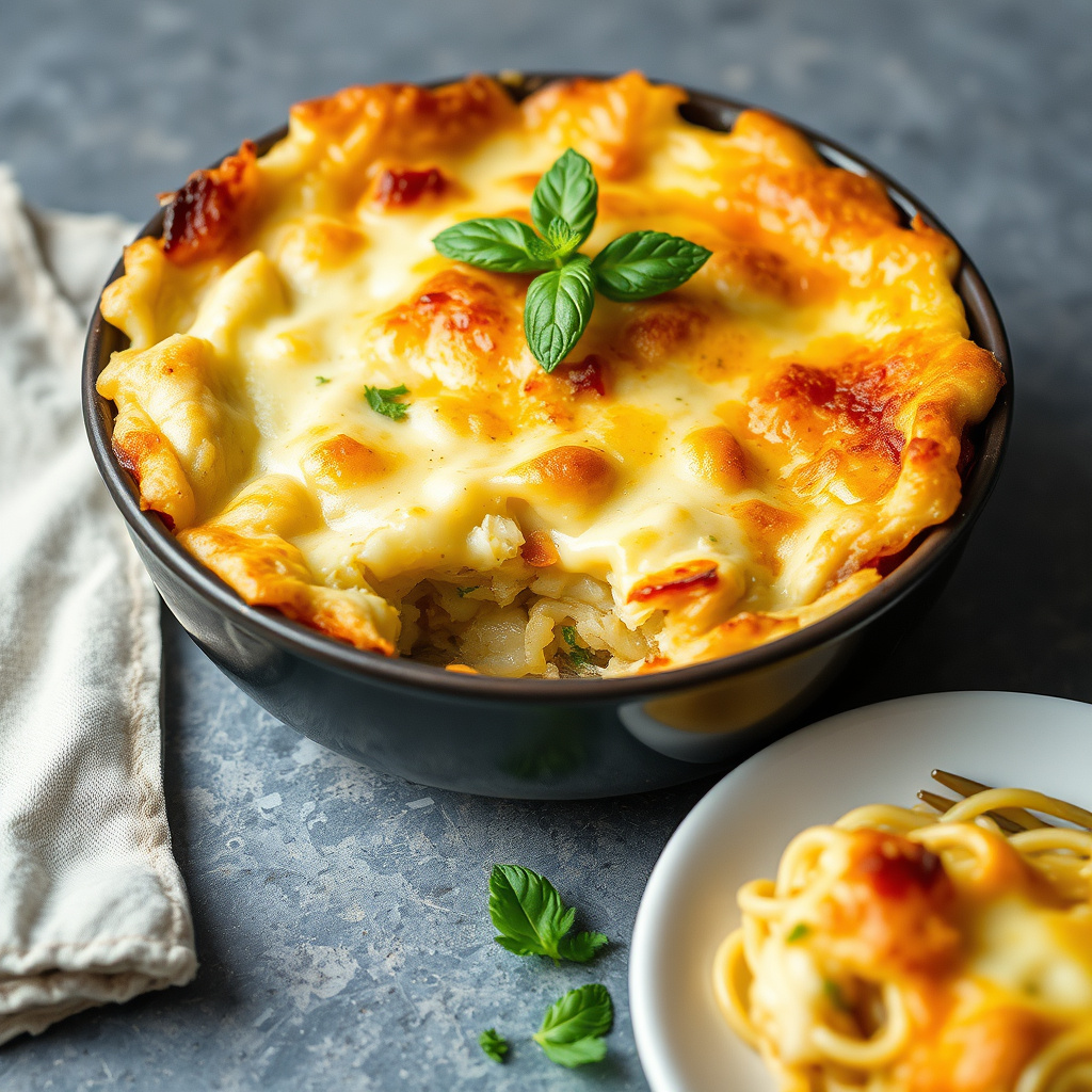 Søt nudelkugel med rosiner og sprø topping