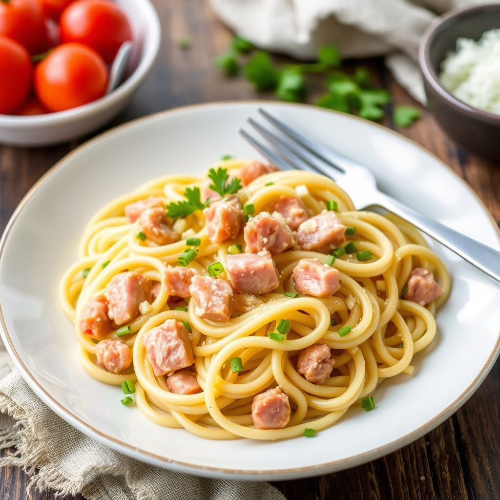 Enkel skinke og nudler