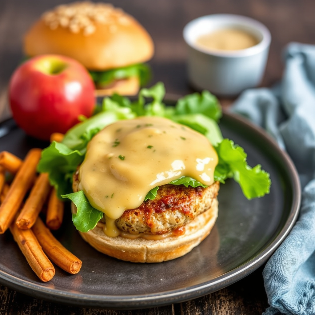 Kalkunburgere med eple og lønnesirup-dijonsaus