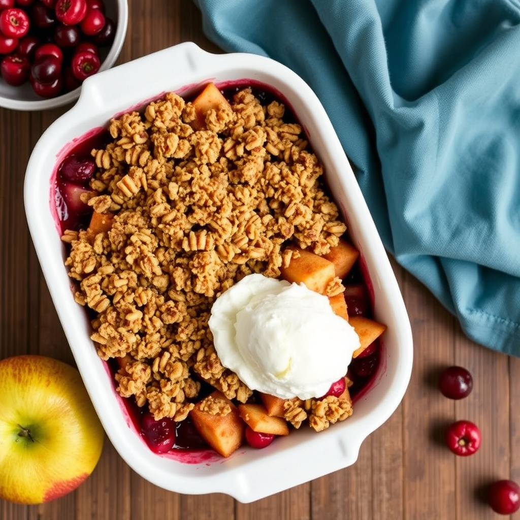 Eple- og tranebærcrisp med polentastreusel