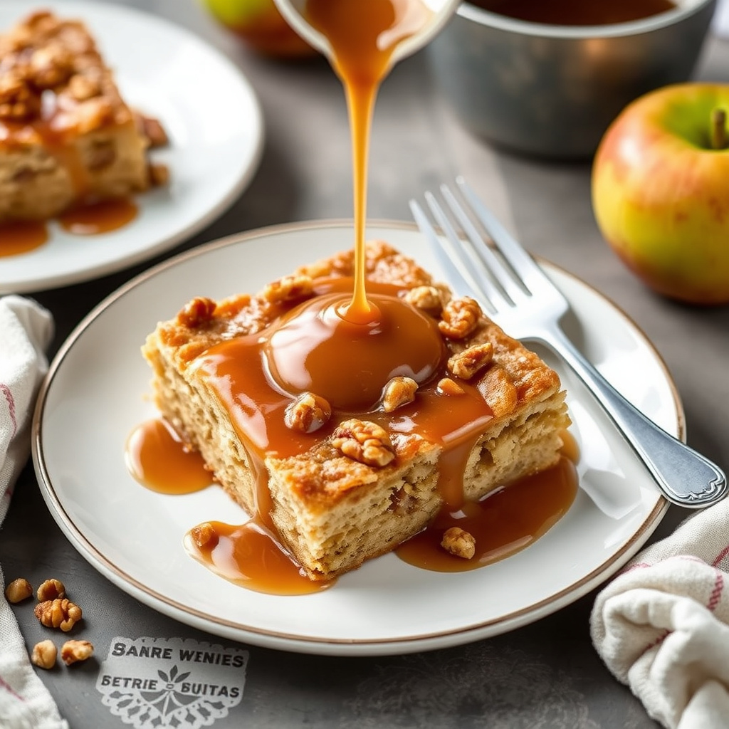 Eplekake og valnøttkake med karamellsaus