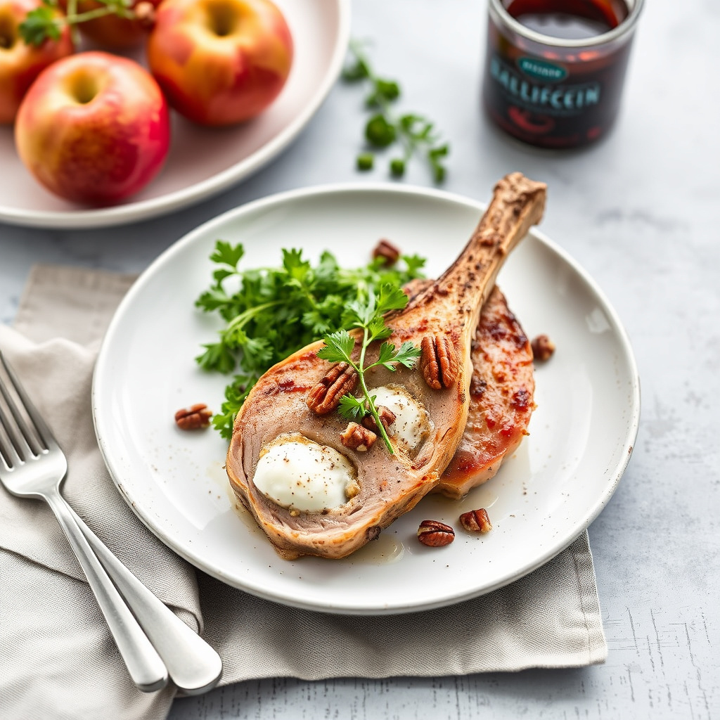 Epler, geitost og pekannøttfylte svinekoteletter