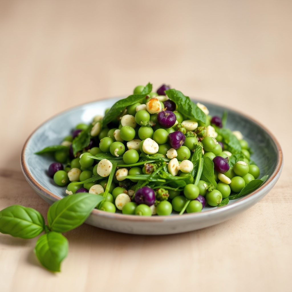 Ertesalat med basilikum og erteskudd