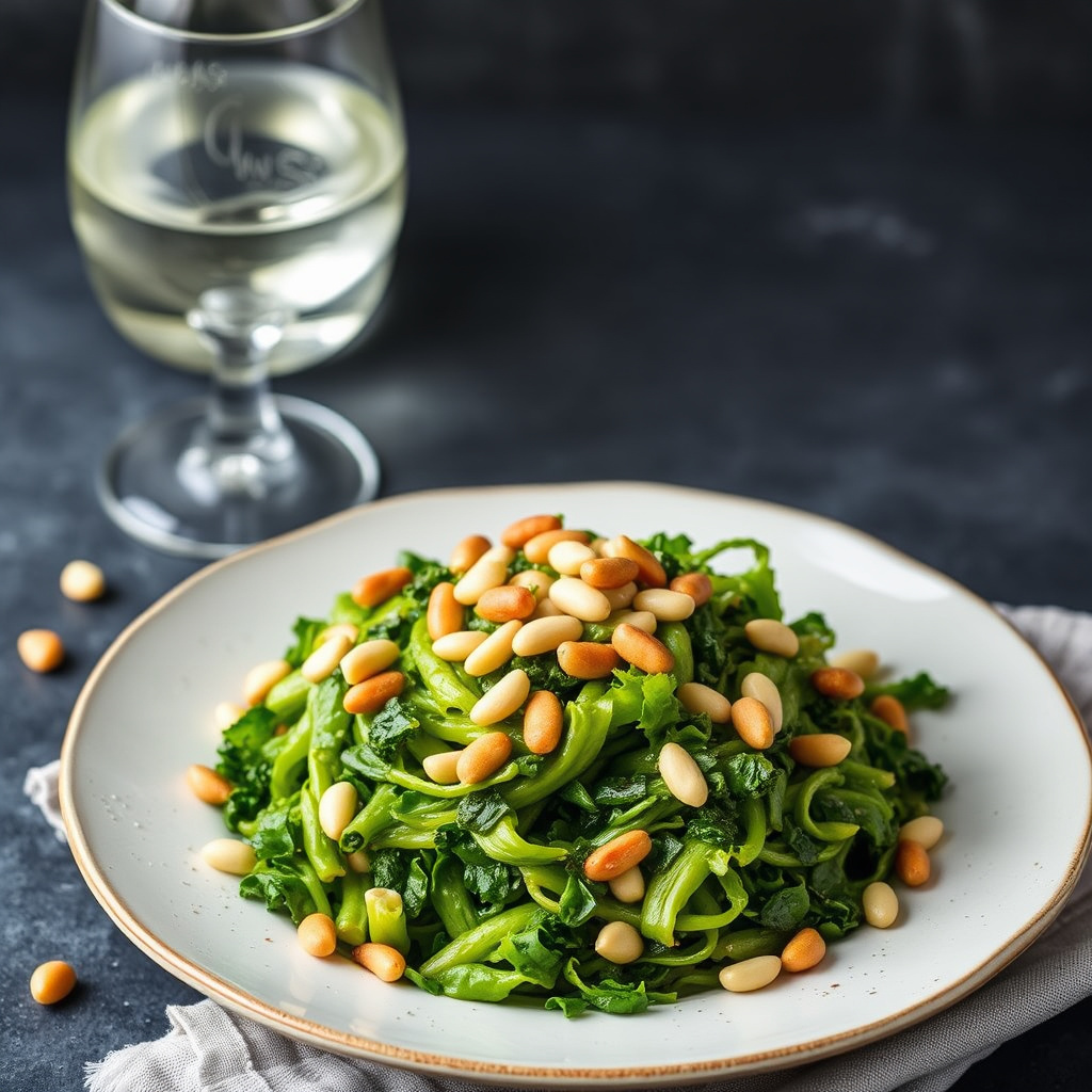 Escarole med pinjekjerner og hvitløk