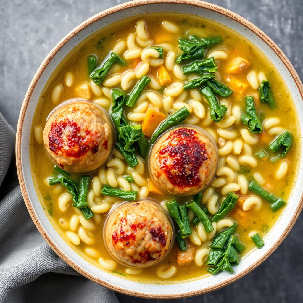 Escarolesuppe og orzosuppe med kalkunparmesankjøttboller